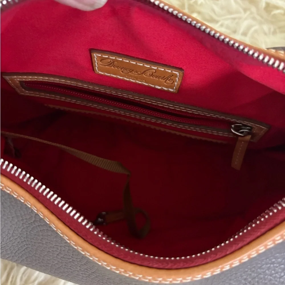 Dooney & Bourke Patterson Paige Gray and Tan Leather Hobo Satchel
